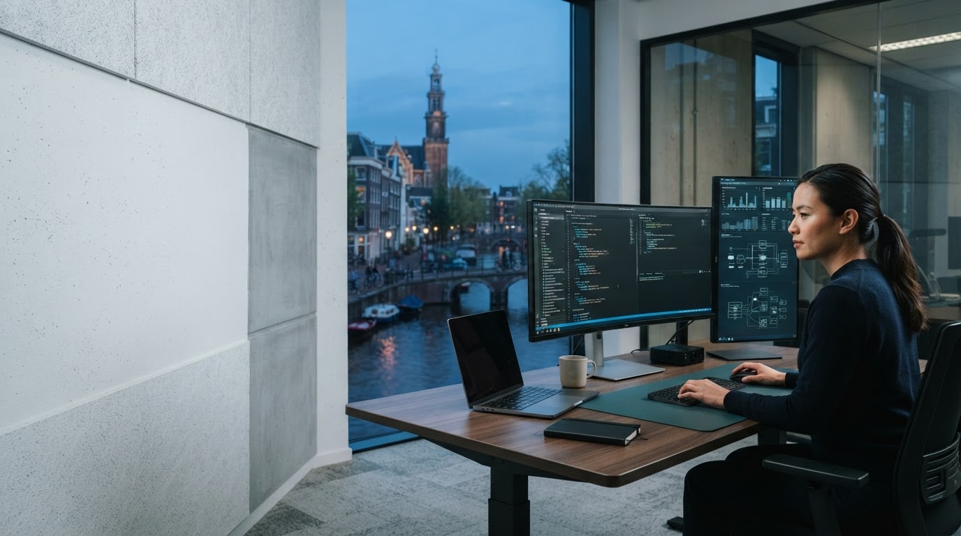compabarbu datanetwerk visualisatie in grijs en teal, symbool voor beveiligde connectiviteit